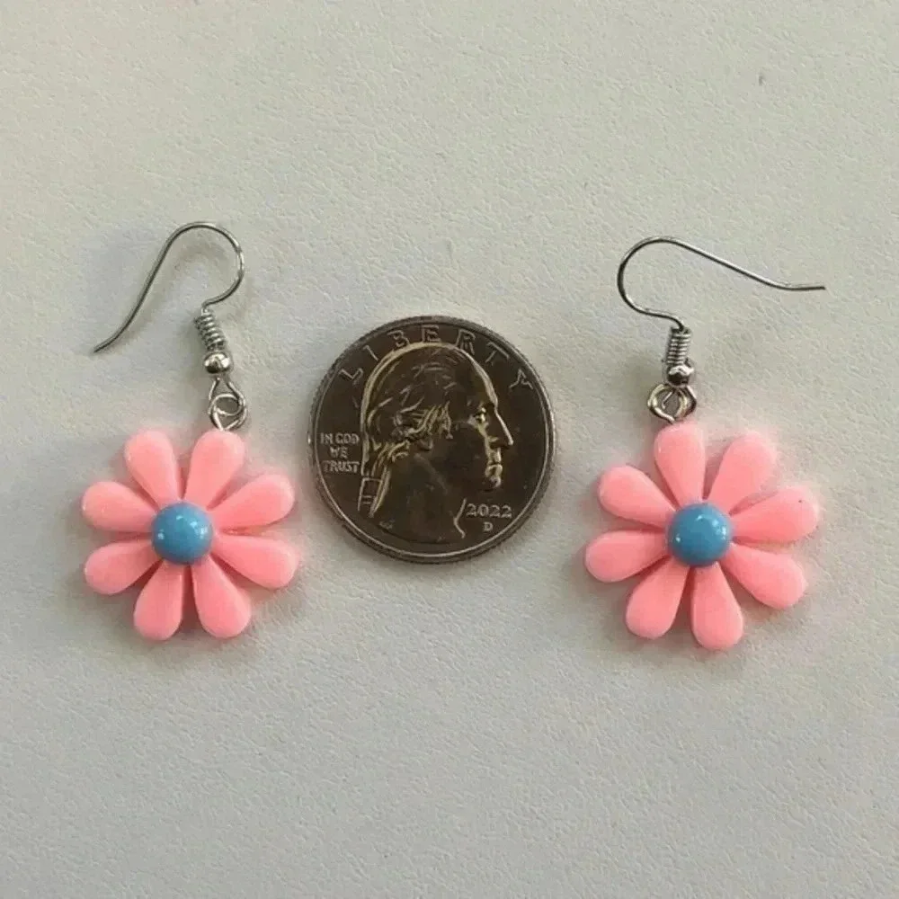 3 for $25/ Fun Funny Pink & Blue Flowers Floral Resin Earrings NWT